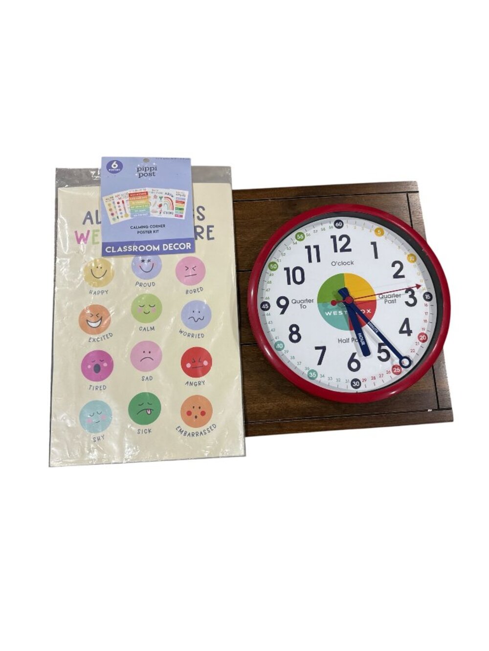Pippi Post Calming Corner Poster Kit & Westclox Learning Clock Set For Kids Emot